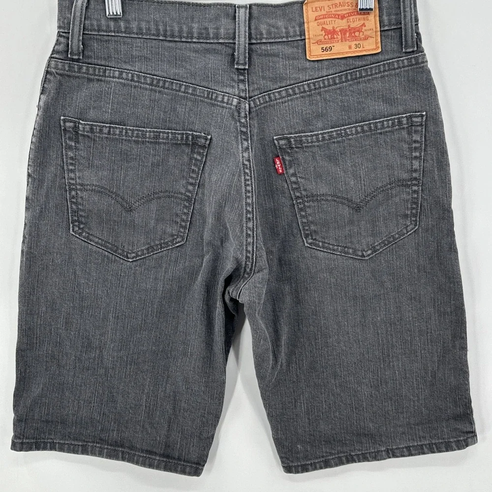 Levi's 569 Shorts Jorts Mens 30x11 Black Gray Denim Loose Relaxed Fit Dark Fade